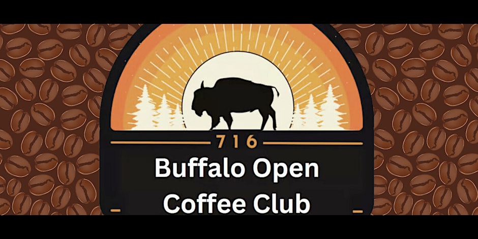 Buffalo Open Coffee Club logo with a bison and coffee-bean background